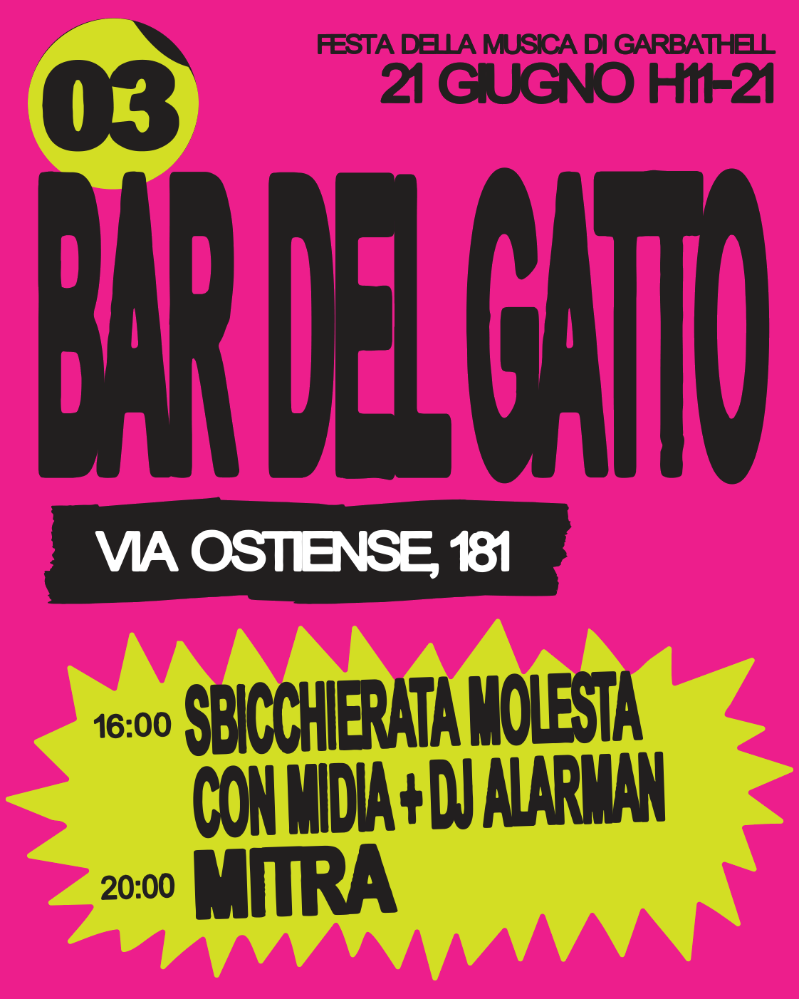 Festa della Musica di Garbatella 2026 - pagina Bar del Gatto